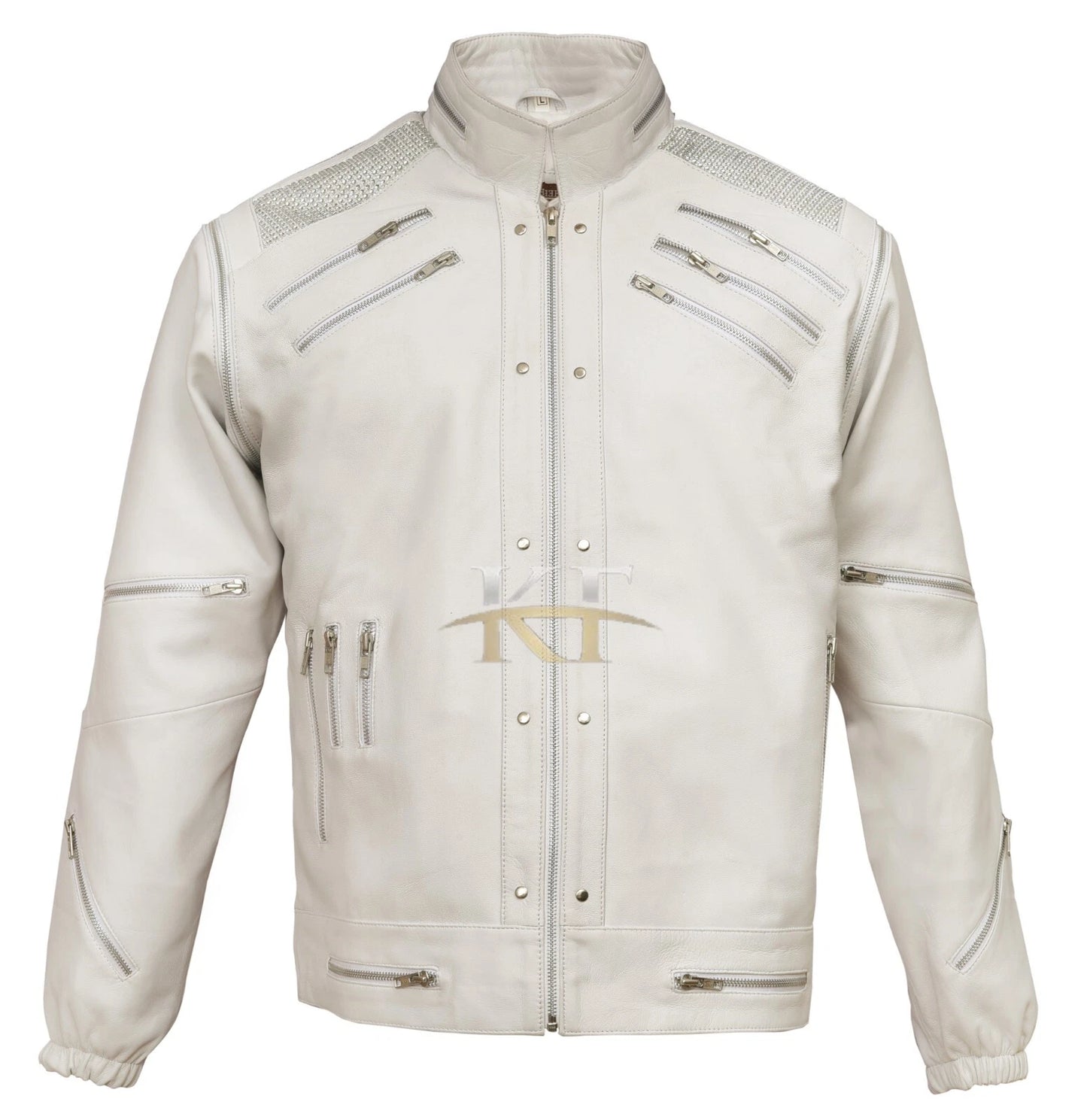 Michael Jackson Beat It MJ White, Red & Black Men's Leather Jacket - All sizes