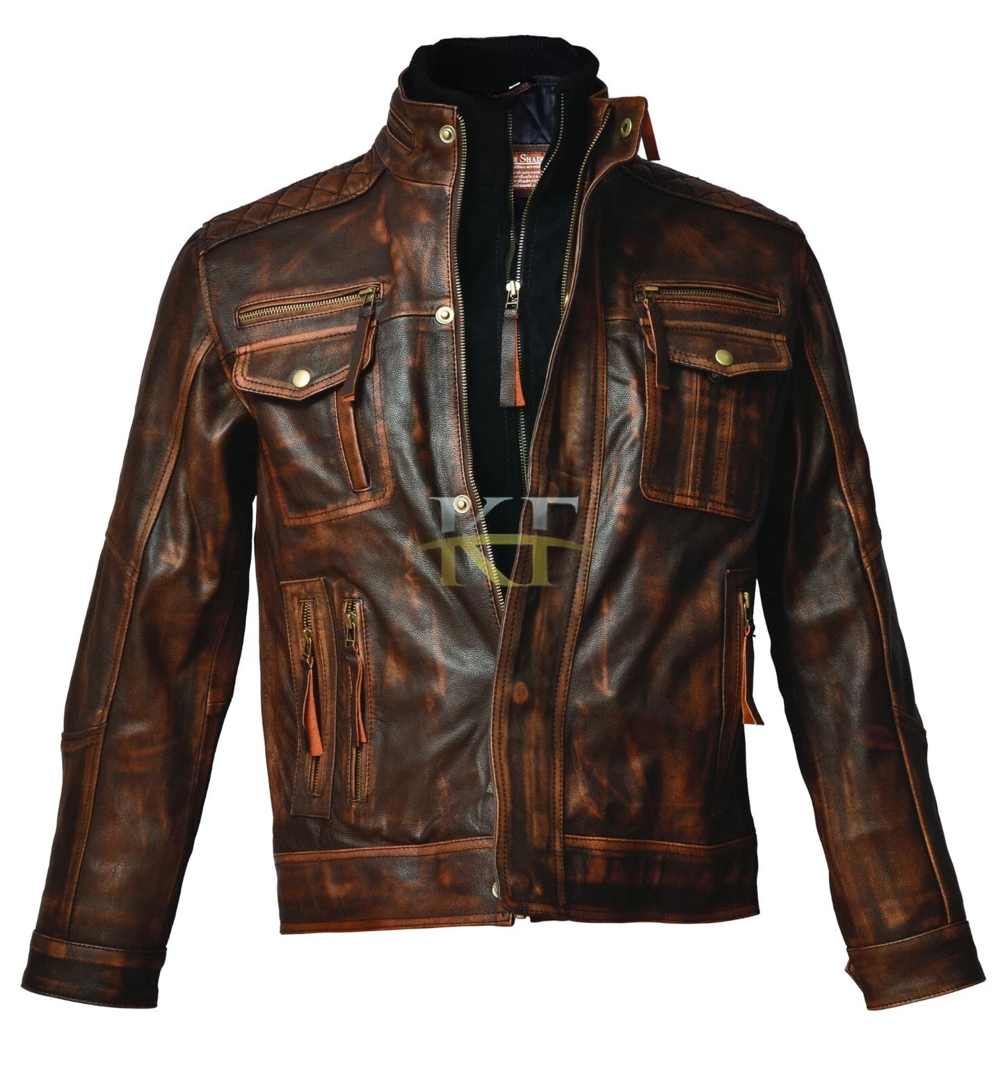 Vintage Biker Motorcycle Distressed Brown Cafe Racer Genuine Leather Jacket