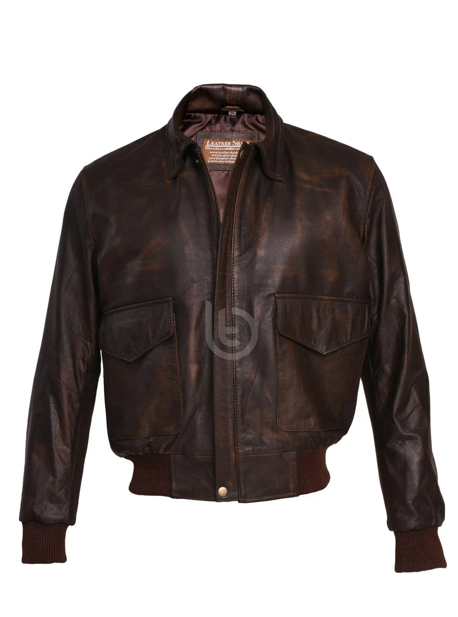 Men's Distressed Brown A-2 Aviator Flight Real Leather Bomber Jacket