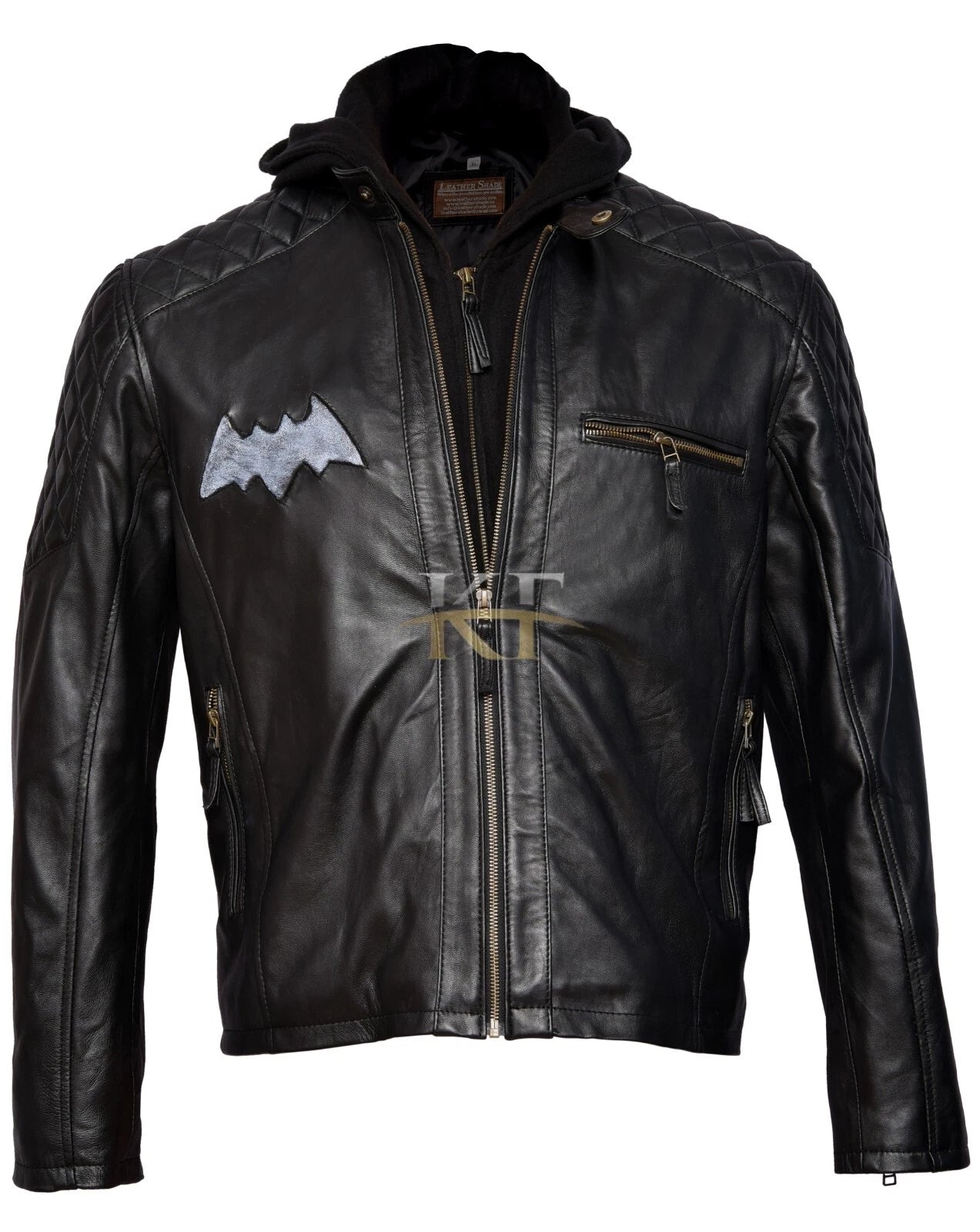 BATMAN ARKHAM SUPER HERO LOGO MOTORCYCLE BIKER REAL LEATHER BLACK MEN'S JACKET