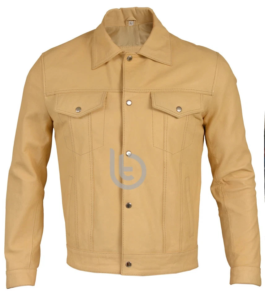 Men Soft Genuine Leather Trucker Retro Levi's Style Vintage Sheepskin Jacket