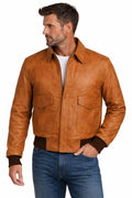 Men's Brown A-2 Genuine Leather Bomber – Classic Aviator Jacket