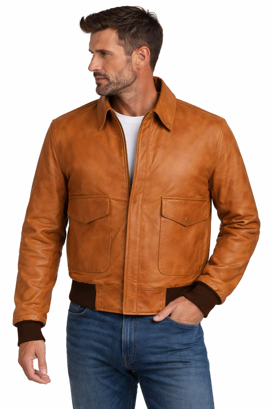 Men's Brown A-2 Genuine Leather Bomber – Classic Aviator Jacket