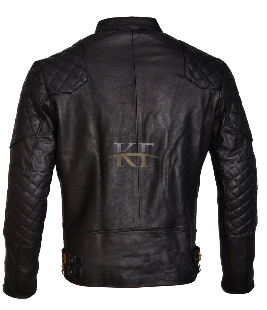David Beckham Inspired Slim Fit Black Leather Biker Motorcycle Jacket