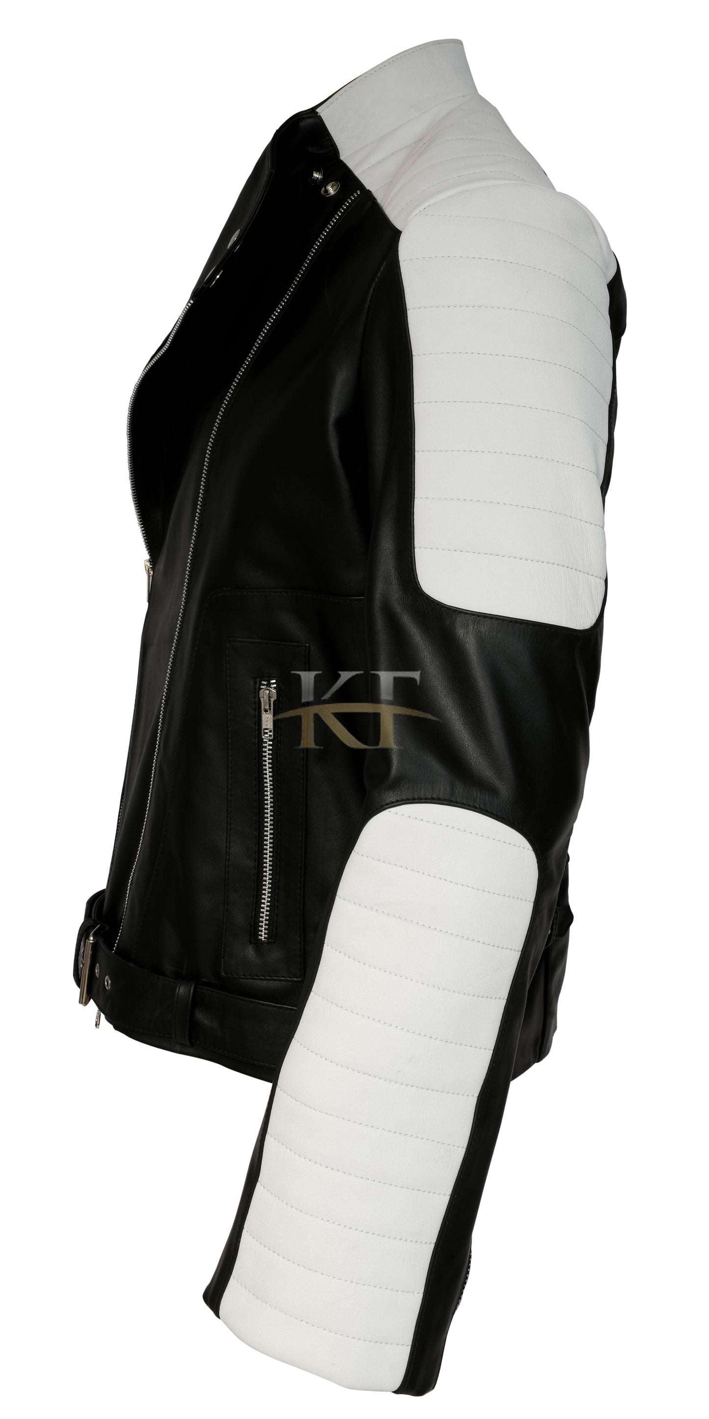 New Brando Biker Vintage Black & White Red Retro Motorcycle Real Leather Jacket