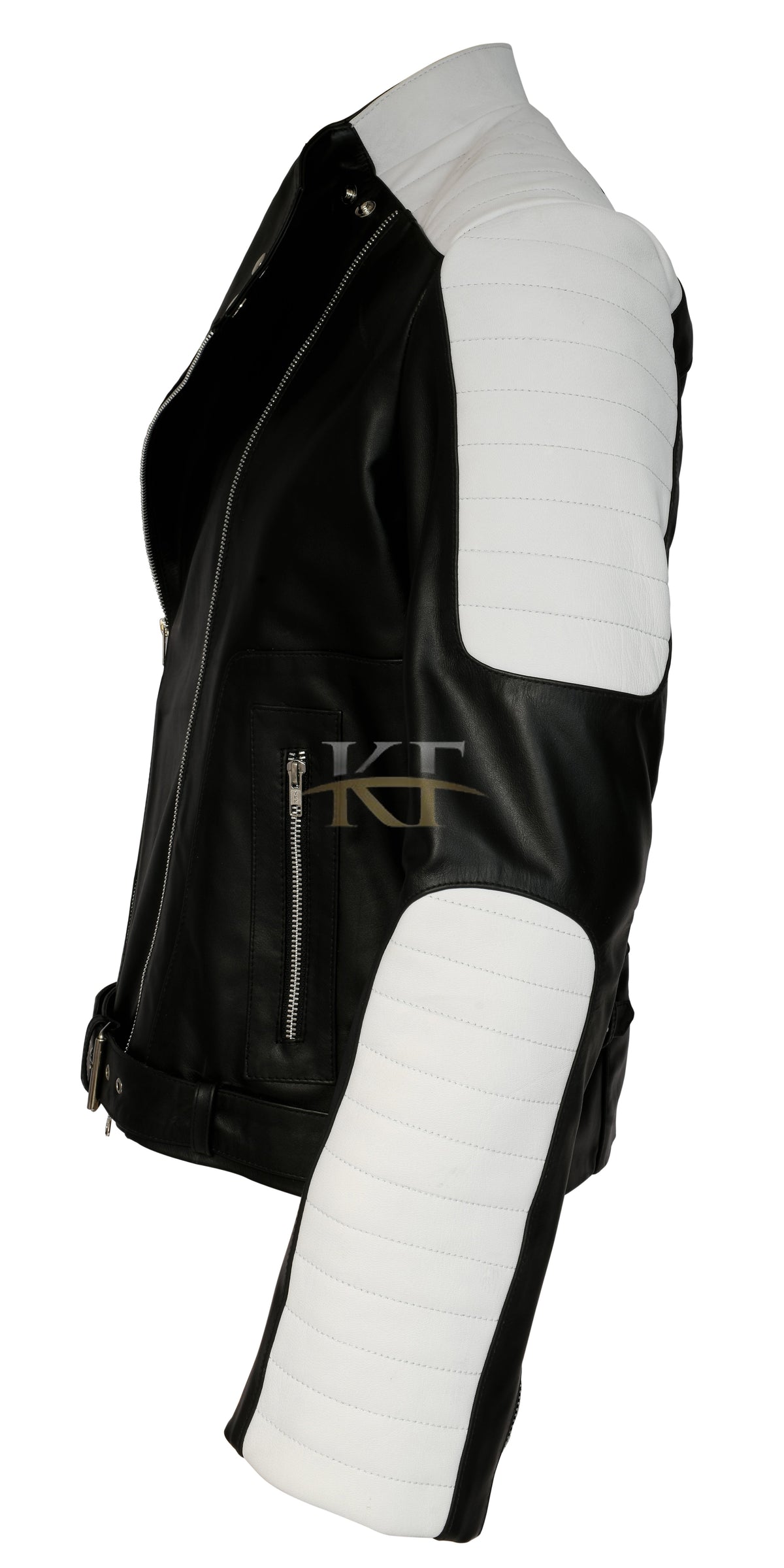 New Brando Biker Vintage Black & White Red Retro Motorcycle Real Leather Jacket