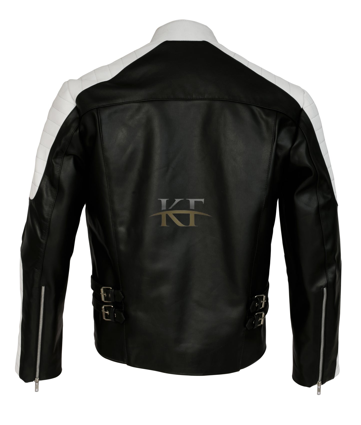New Brando Biker Vintage Black & White Red Retro Motorcycle Real Leather Jacket