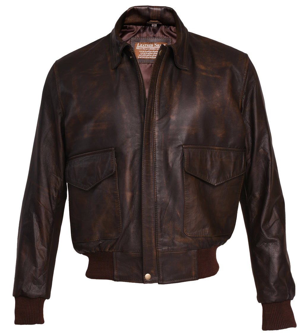 Men's Brown A-2 Aviator Flight Biker Real Leather Bomber Jacket