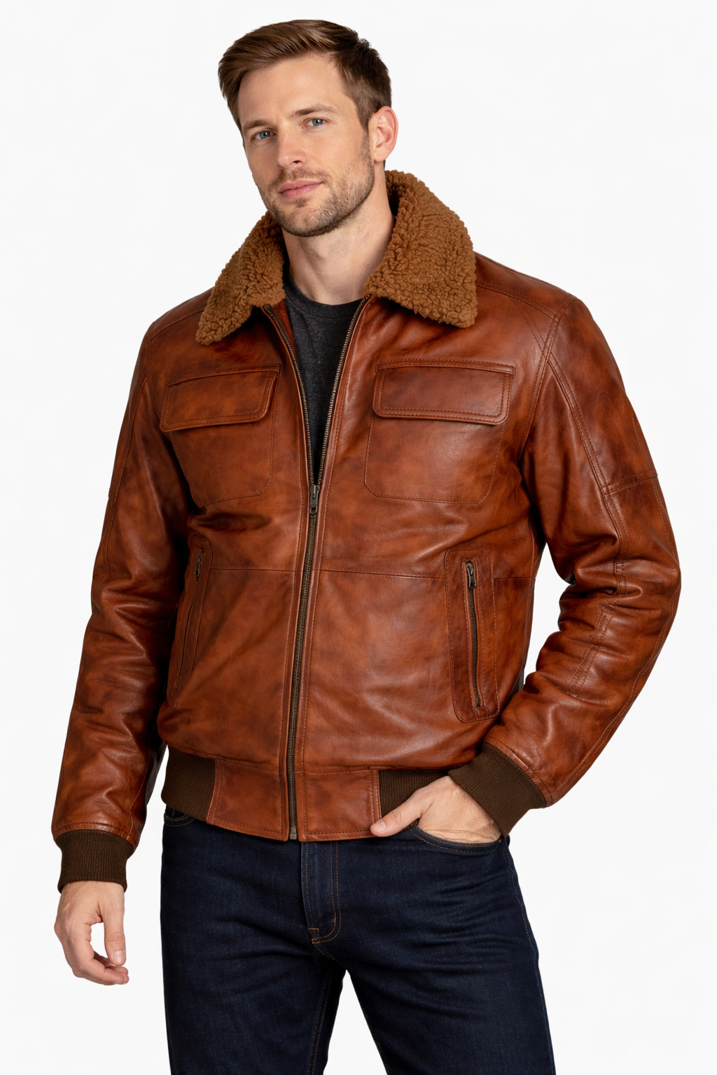 Aviator G-1 Flight Bomber Jacket – Soft Leather, Removable Fur Collar