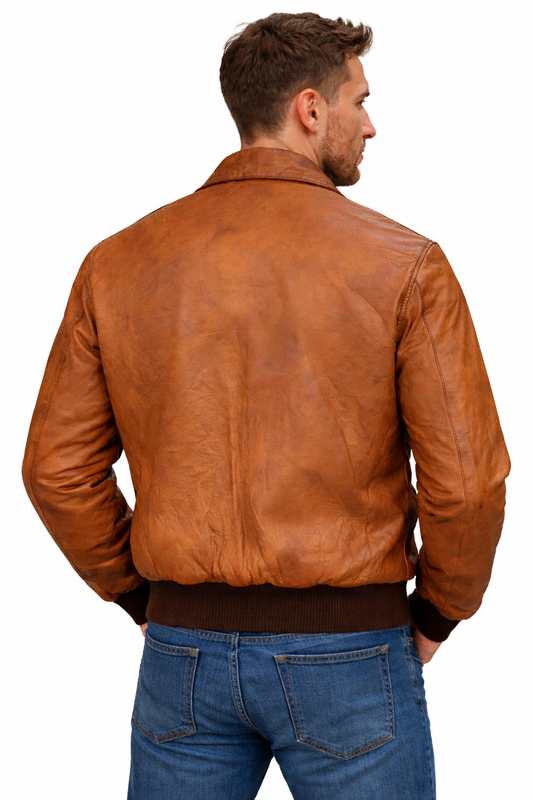 Men’s A-2 Brown Genuine Leather Bomber Jacket | Classic Aviator Flight Jacket