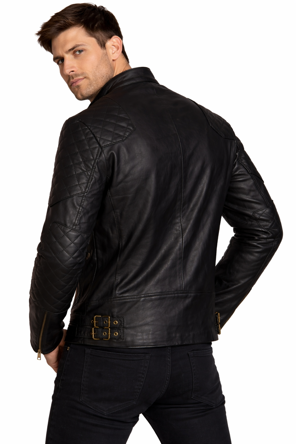 David Beckham Inspired Slim Fit Black Leather Biker Motorcycle Jacket