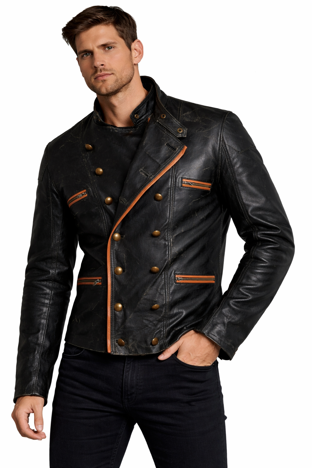 Horse Rider Biker Leather Jacket Black Real Genuine Distressed Leather Jacket