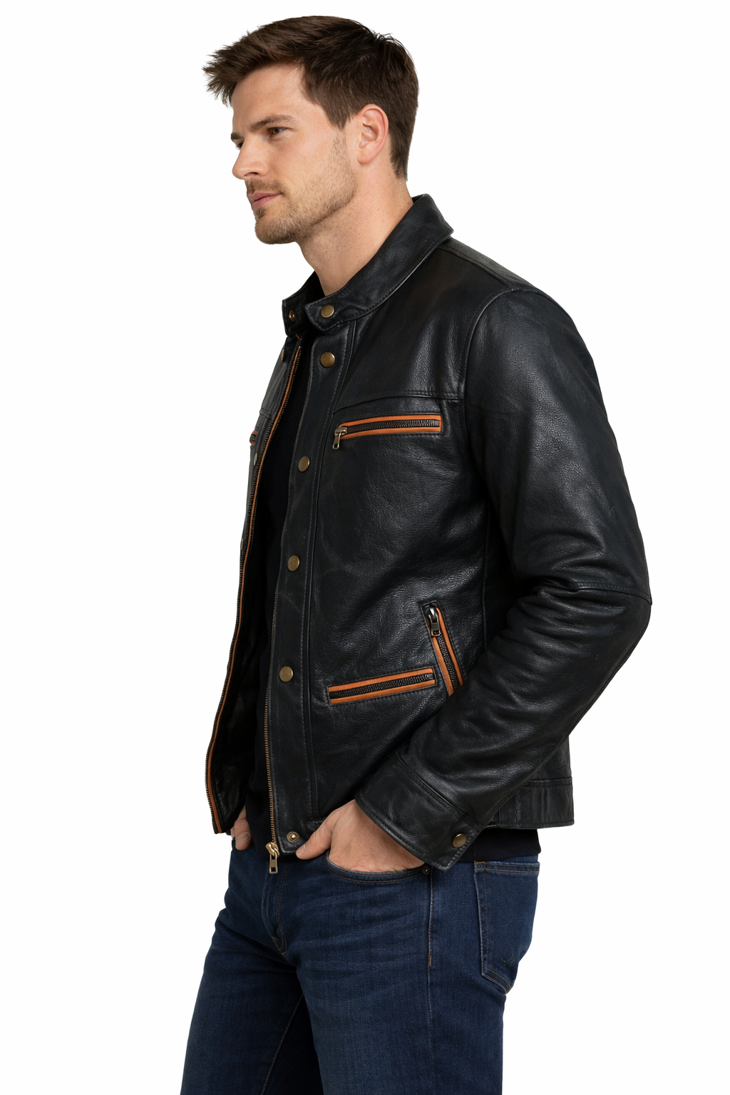 Horse Rider Biker Leather Jacket Black Real Genuine Distressed Leather Jacket