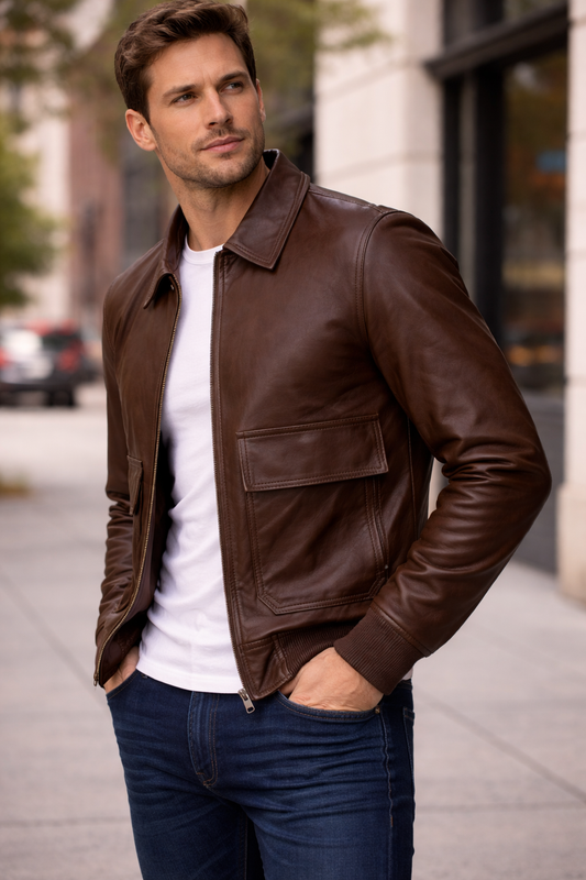 Men’s A-2 Brown Leather Jacket | Classic WWII Aviator Flight Jacket