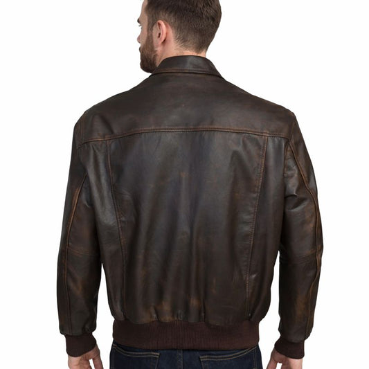 Men’s A-2 Dark Brown Genuine Leather Flight Jacket | Classic Aviator Bomber