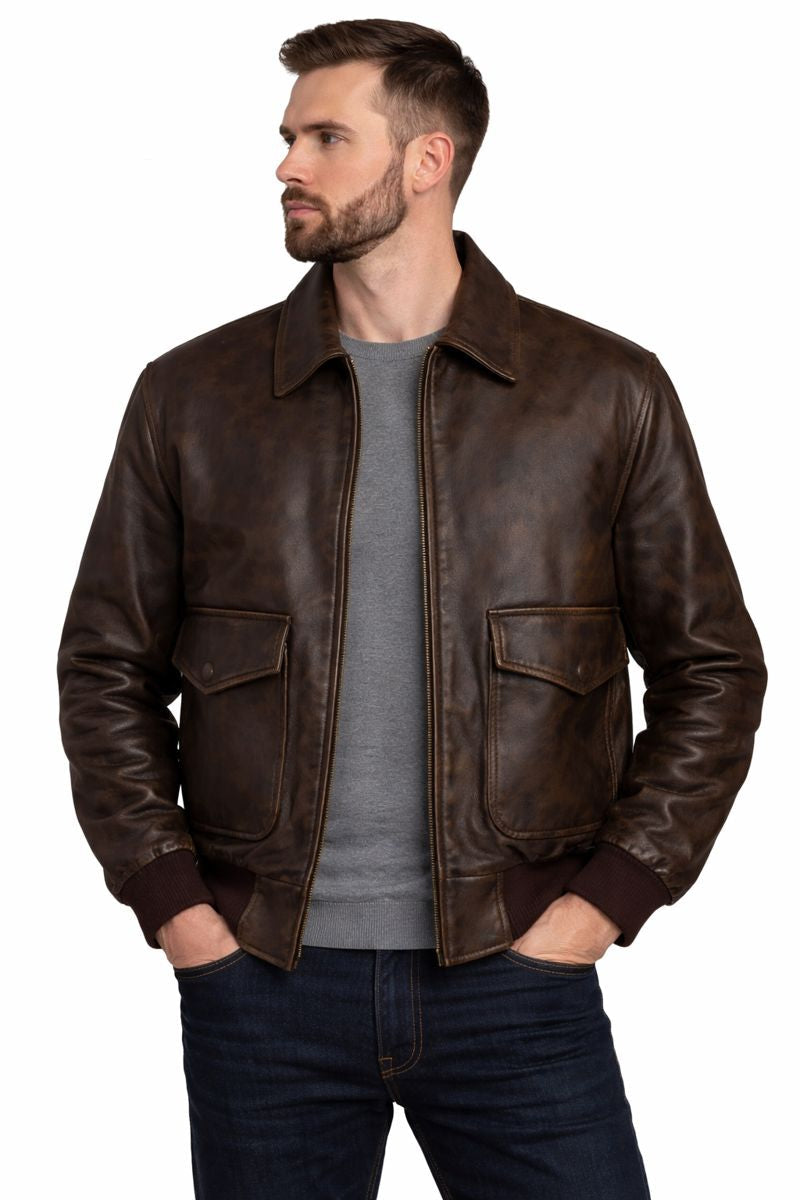 Men's Dark Brown A-2 Genuine Leather Flight Jacket – Aviator Bomber