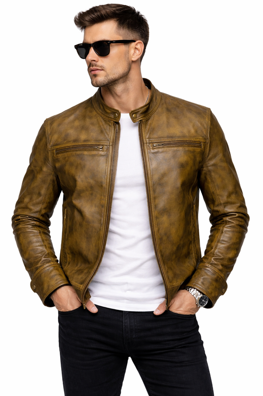 Men’s Antique Leather Jacket | Vintage Distressed Genuine Leather Biker Jacket