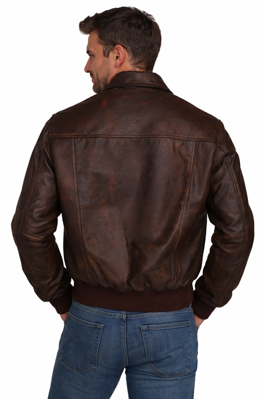 Men Aviator A-2 Flight A2 Jacket Brown Biker Real Leather Bomber Jacket