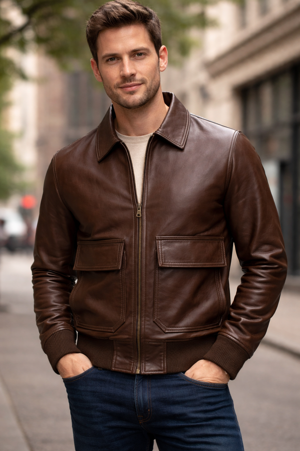 Men’s A-2 Brown Leather Jacket | Classic WWII Aviator Flight Jacket