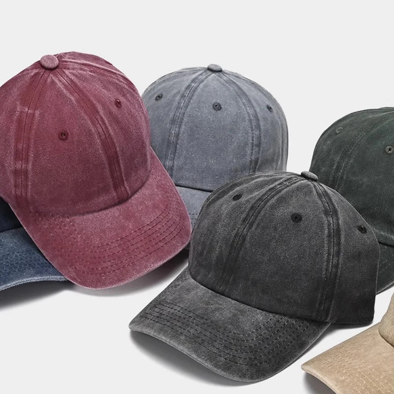 Washed Polyester Baseball Cap, Retro Distressed Style, Adult Unisex