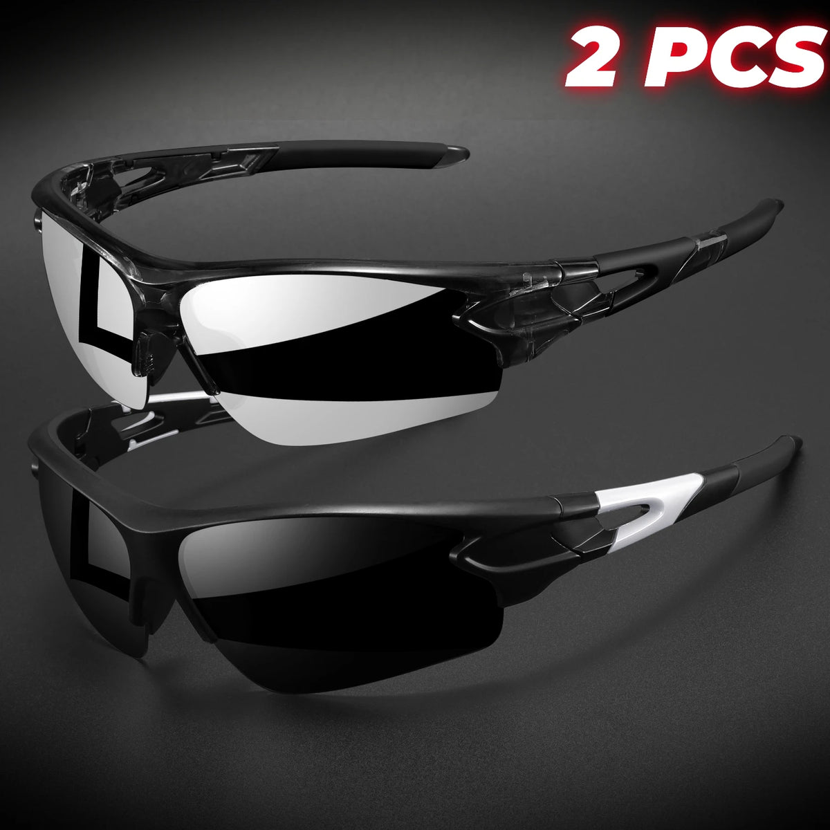 Wraparound Sports Sunglasses, Lightweight Semi-Rimless Eyewear for Cycling and Hiking (2-Pack)