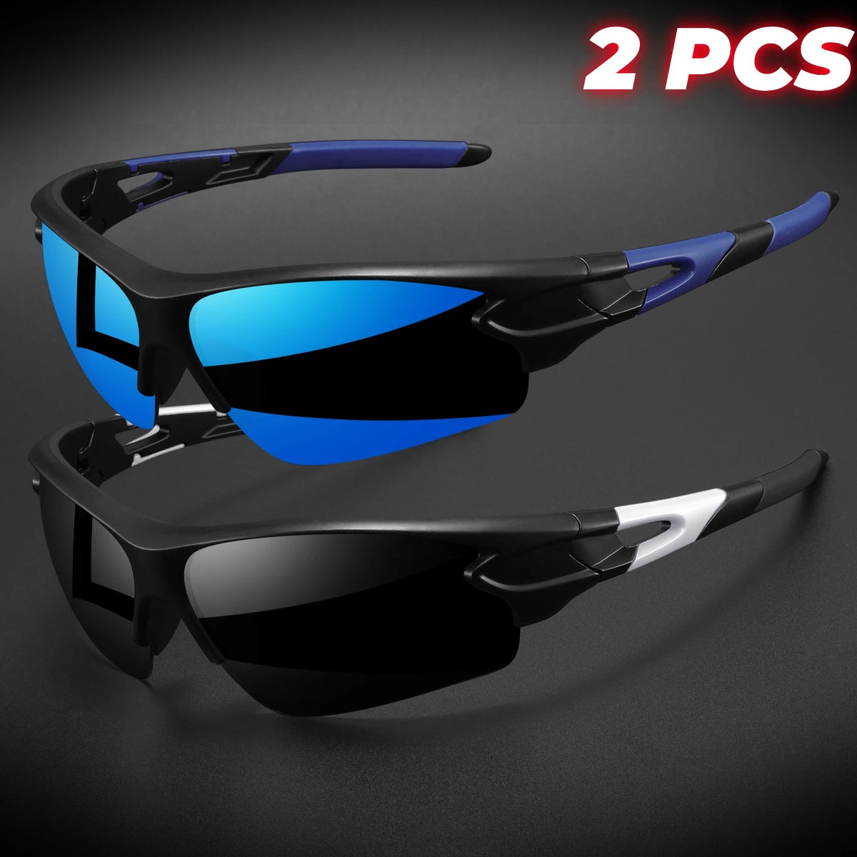 Wraparound Sports Sunglasses, Lightweight Semi-Rimless Eyewear for Cycling and Hiking (2-Pack)