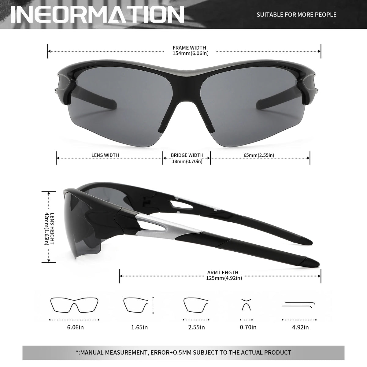 Wraparound Sports Sunglasses, Lightweight Semi-Rimless Eyewear for Cycling and Hiking (2-Pack)