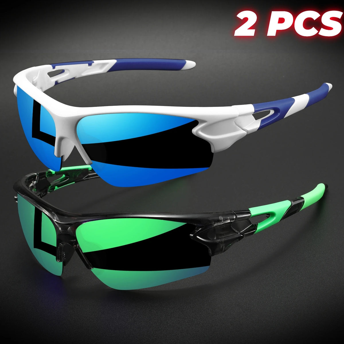 Wraparound Sports Sunglasses, Lightweight Semi-Rimless Eyewear for Cycling and Hiking (2-Pack)