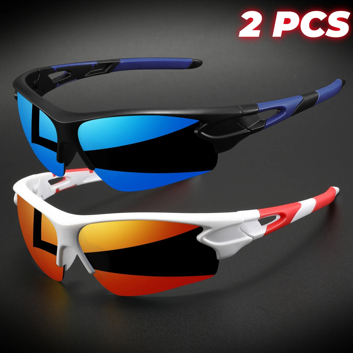 Wraparound Sports Sunglasses, Lightweight Semi-Rimless Eyewear for Cycling and Hiking (2-Pack)