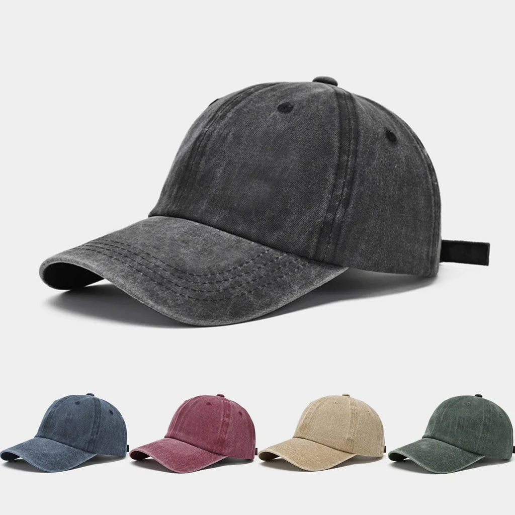 Washed Polyester Baseball Cap, Retro Distressed Style, Adult Unisex