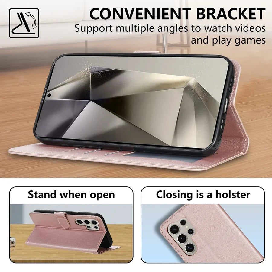 Magnetic Flip Wallet Phone Case with Card Slots for Samsung Galaxy S Series, PU Leather