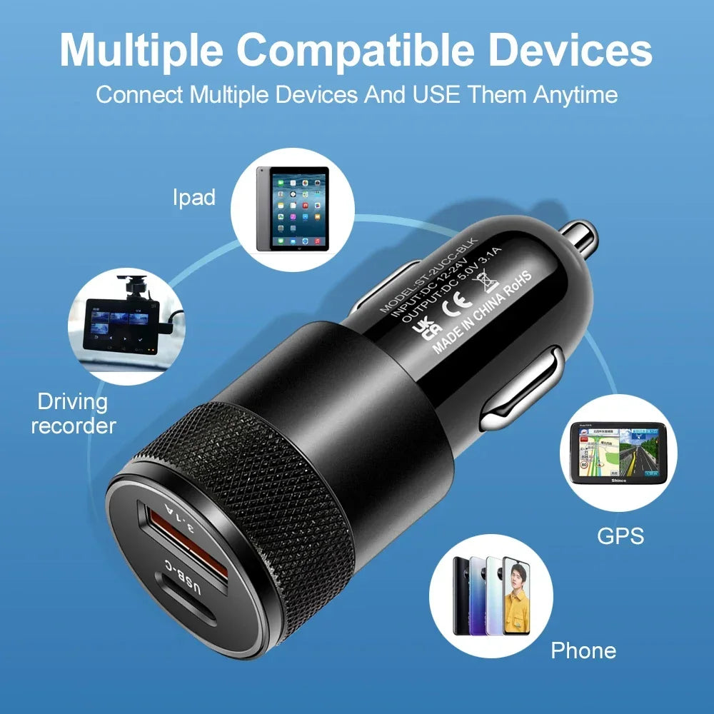 66W Car USB Adapter Fast Super Car Charger Cigarette Lighter PD USB Car Charger Auto Parts Accessories For iPhone Xiaomi Samsung