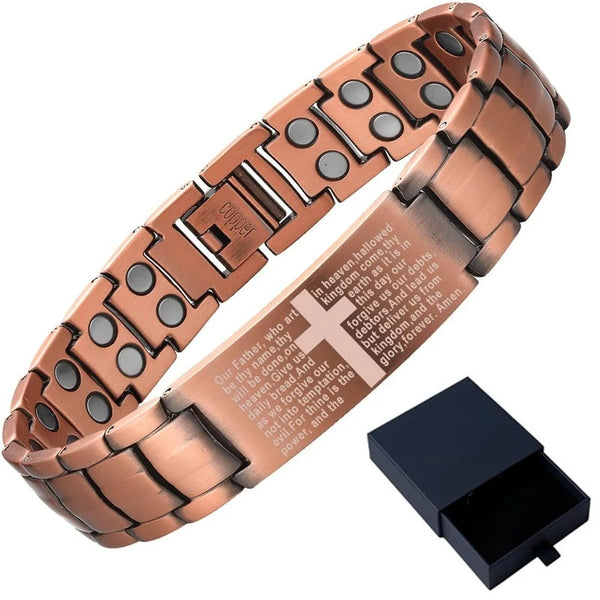 Men's Magnetic Cross Link Bracelet, Adjustable Length, Copper and Black Styles