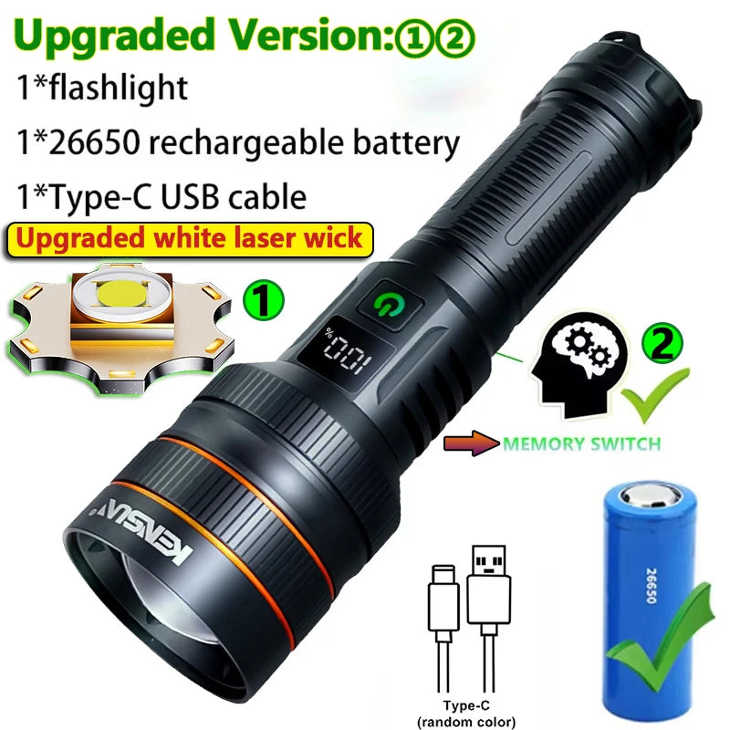 Rechargeable Zoomable LED Flashlight, Aluminum Alloy Torch for Camping and Outdoors