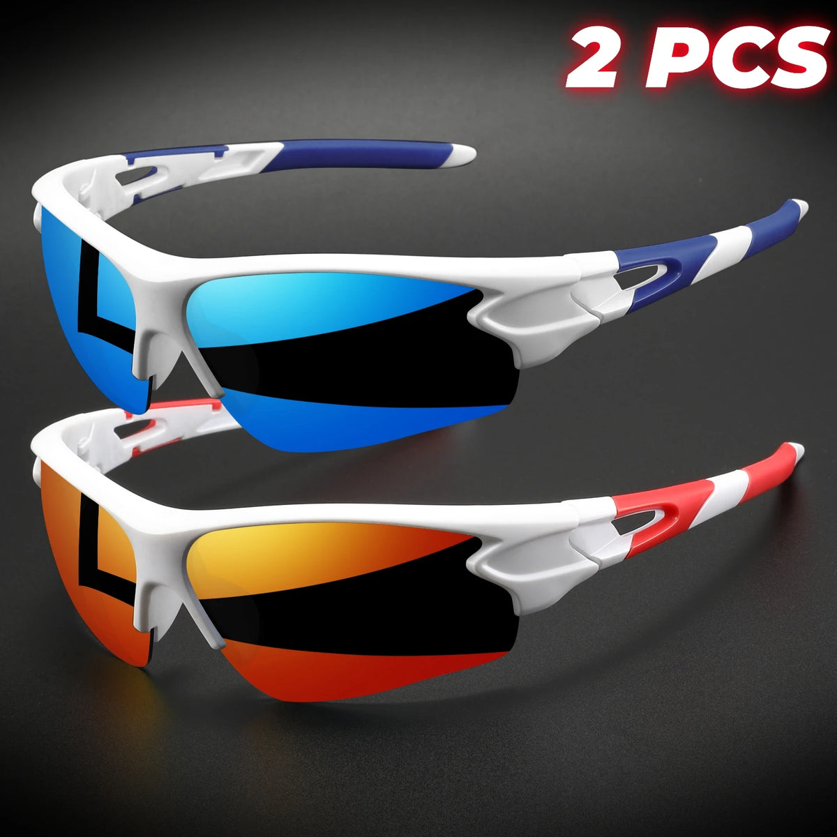 Wraparound Sports Sunglasses, Lightweight Semi-Rimless Eyewear for Cycling and Hiking (2-Pack)