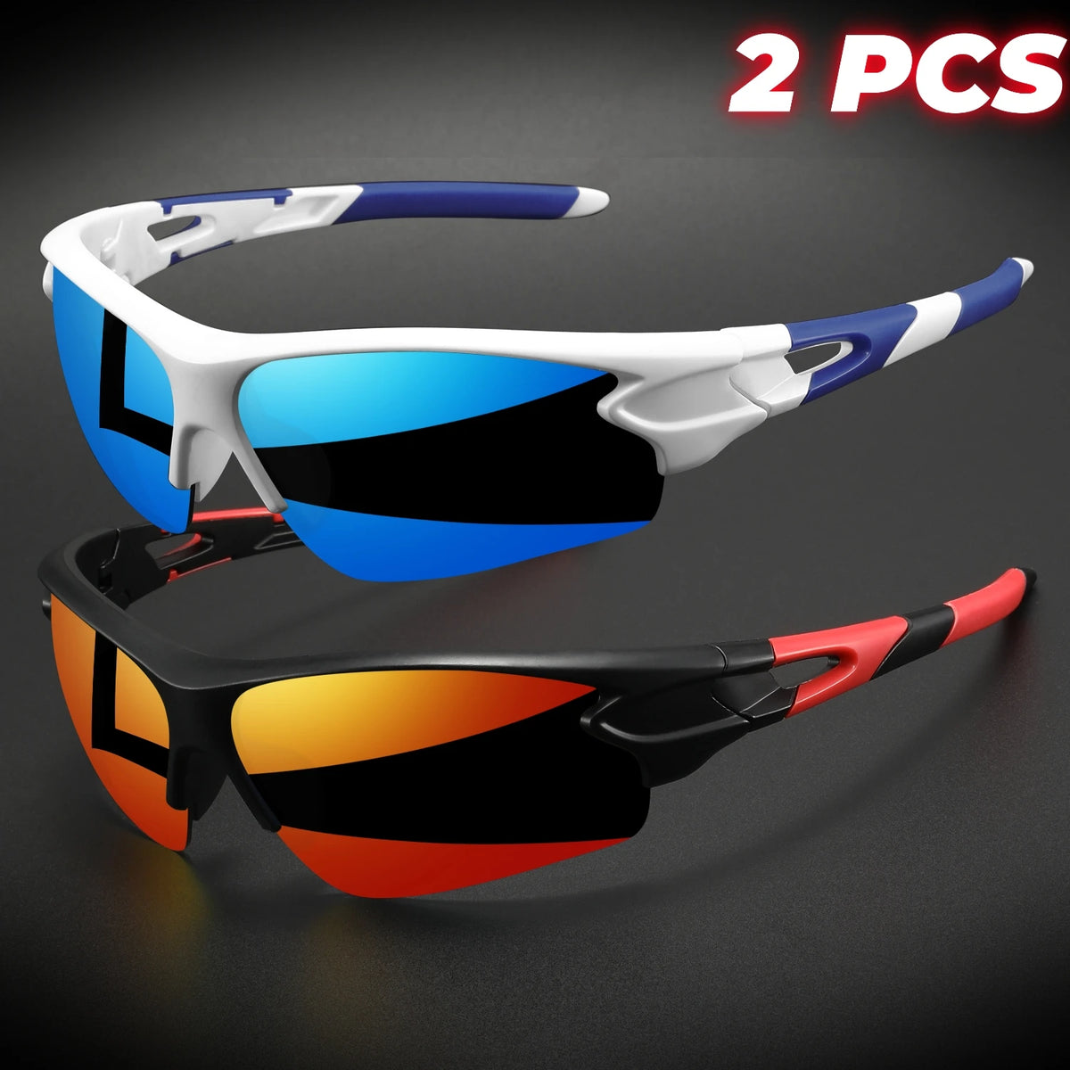 Wraparound Sports Sunglasses, Lightweight Semi-Rimless Eyewear for Cycling and Hiking (2-Pack)