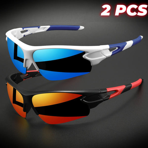 Wraparound Sports Sunglasses, Lightweight Semi-Rimless Eyewear for Cycling and Hiking (2-Pack)