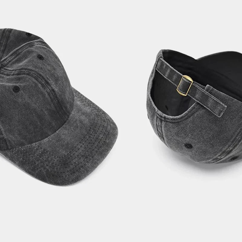 Washed Polyester Baseball Cap, Retro Distressed Style, Adult Unisex