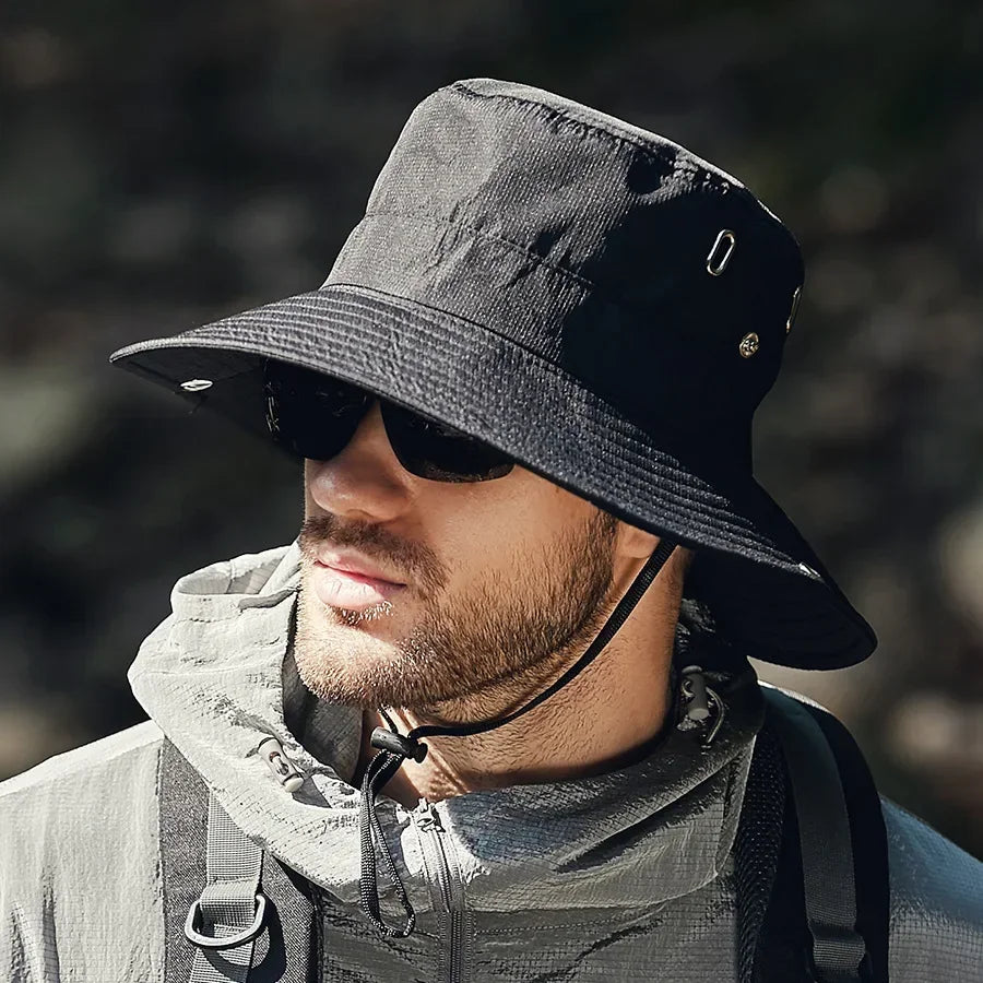 Men's wide brim bucket hat in black
