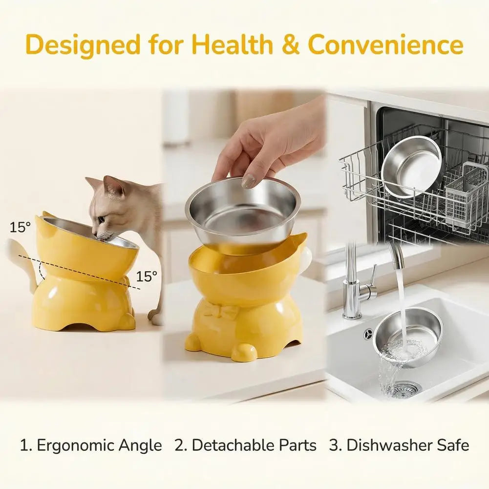Elevated Cat Bowl with Removable Stainless Steel Inner Bowl and Cat-Ear Stand