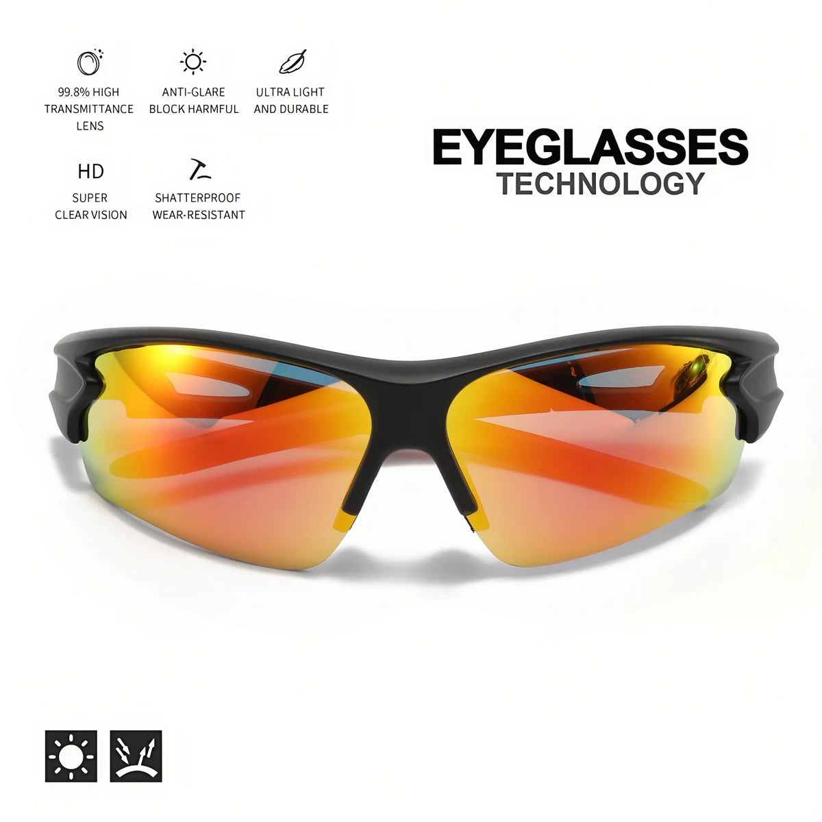 Wraparound Sports Sunglasses, Lightweight Semi-Rimless Eyewear for Cycling and Hiking (2-Pack)