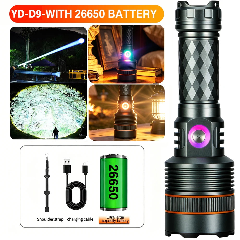 Rechargeable Zoomable LED Flashlight, Aluminum Alloy Torch for Camping and Outdoors