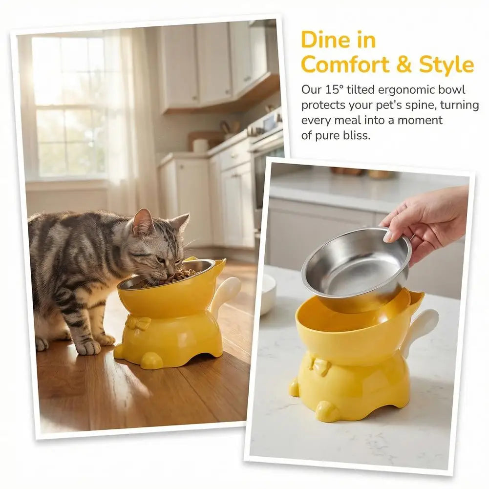Elevated Cat Bowl with Removable Stainless Steel Inner Bowl and Cat-Ear Stand