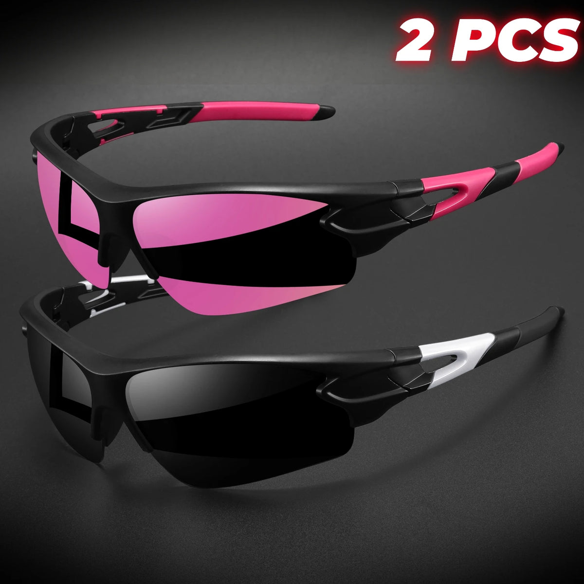 Wraparound Sports Sunglasses, Lightweight Semi-Rimless Eyewear for Cycling and Hiking (2-Pack)