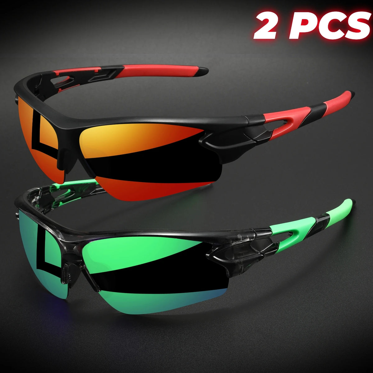 Wraparound Sports Sunglasses, Lightweight Semi-Rimless Eyewear for Cycling and Hiking (2-Pack)