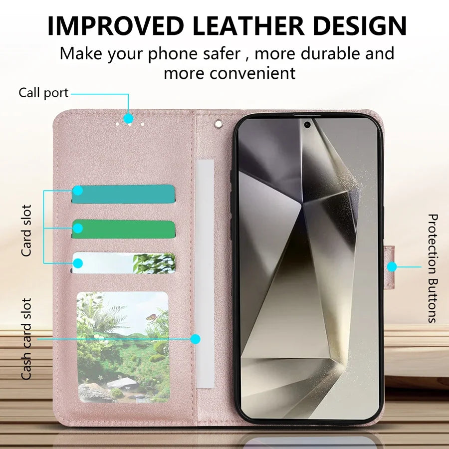 Magnetic Flip Wallet Phone Case with Card Slots for Samsung Galaxy S Series, PU Leather