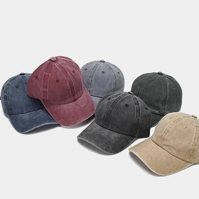 Washed Polyester Baseball Cap, Retro Distressed Style, Adult Unisex
