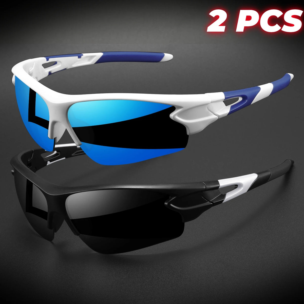 Wraparound Sports Sunglasses, Lightweight Semi-Rimless Eyewear for Cycling and Hiking (2-Pack)