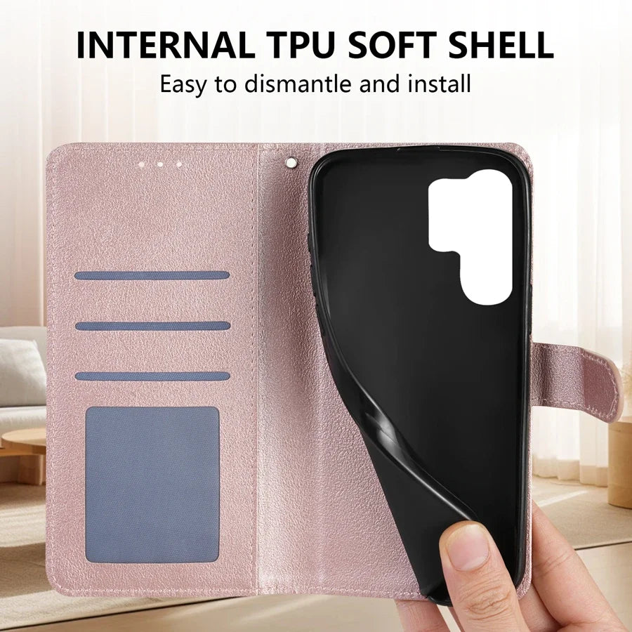 Magnetic Flip Wallet Phone Case with Card Slots for Samsung Galaxy S Series, PU Leather