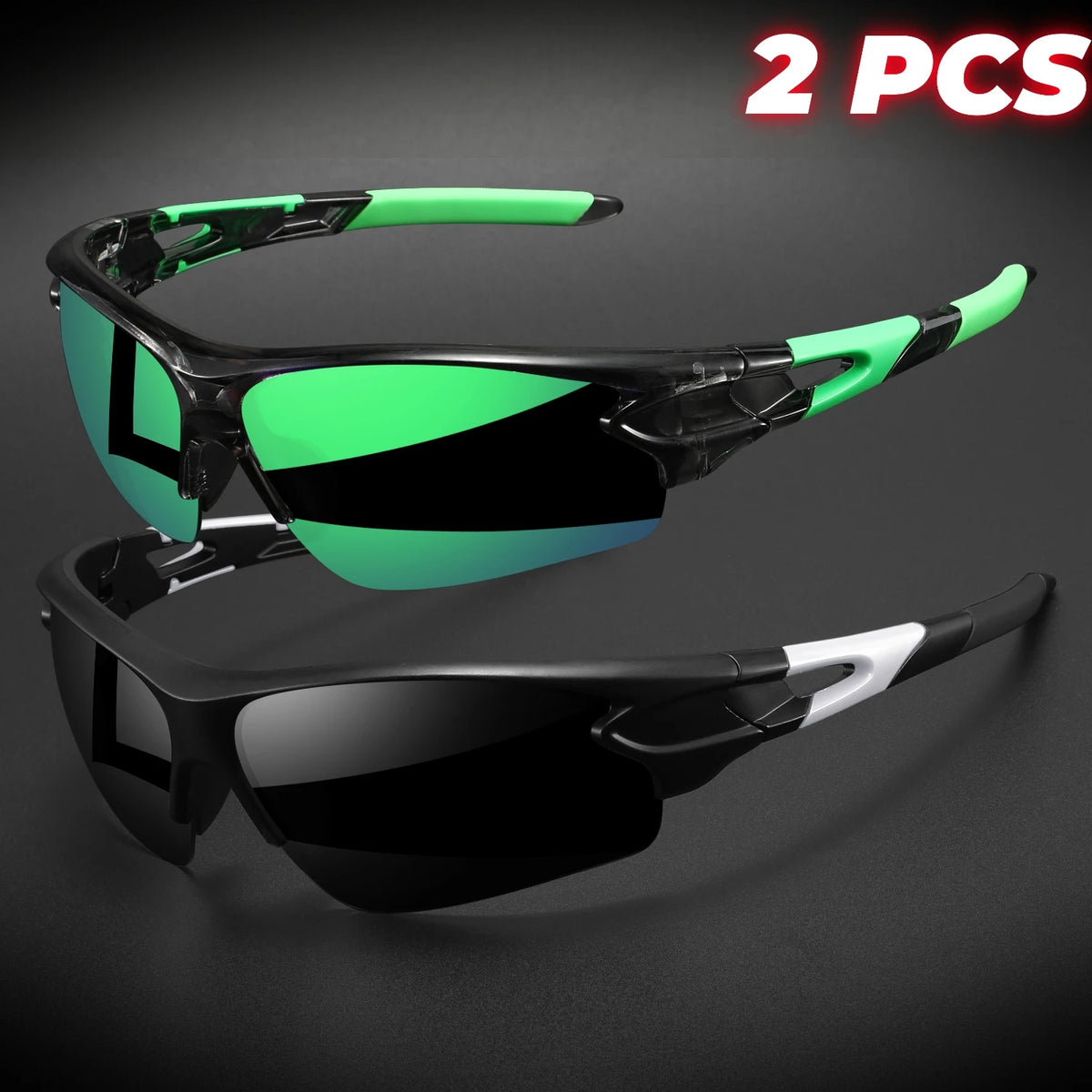 Wraparound Sports Sunglasses, Lightweight Semi-Rimless Eyewear for Cycling and Hiking (2-Pack)